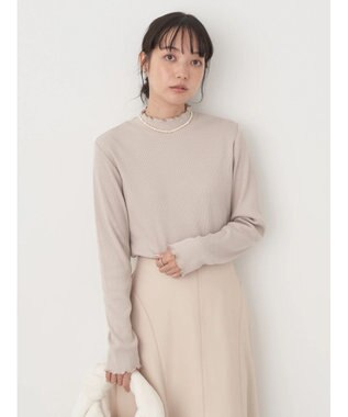 earth music&ecology チェーンリブハイネックプルオーバー Beige