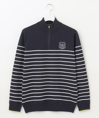 23区GOLF 【MEN】【手洗い可】コットンブレンド ハーフジップ ニット ネイビー系