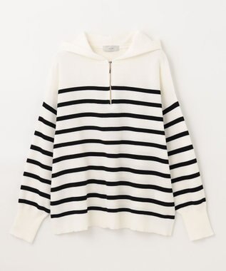 ANY 【洗濯機可】ハーフジップアップ ニットフーディ オフ×ブラック