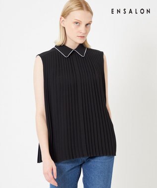 BEIGE， 【WEB限定】PERLE / プリーツブラウス Black