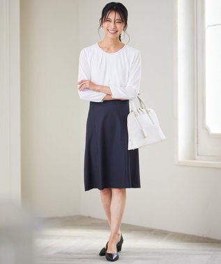 23区 【セットアップ対応/新色追加】ラフィーネウール フレアスカート ネイビーストライプ