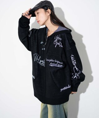 WEGO 【ユニセックス着用ITEM】ジャガードロゴジップパーカー ブラック