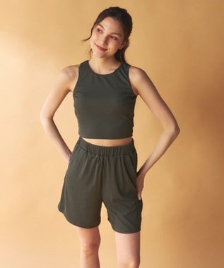 OP／FILA 【Ocean Pacific】ラッシュガード/レギンス付き 水着5点セット カーキ