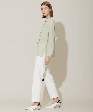 ICB 【WEB限定カラーあり・速乾・洗える】BackSatinAmunzen スカーフタイブラウス ピスタチオ系