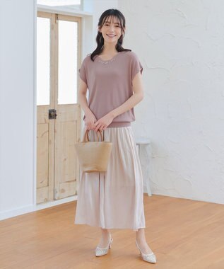 Tiaclasse 【洗える】ヴィンテージサテン消しプリーツパンツ アイボリー