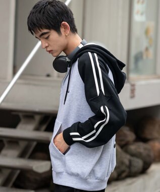 WEGO 【ユニセックス着用ITEM】ラインラグランZIPパーカー アッシュグレー