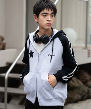 WEGO 【ユニセックス着用ITEM】ラインラグランZIPパーカー アッシュグレー