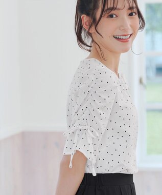 Tiaclasse 【洗える】ボリュームスリーブリボンブラウス オフドット