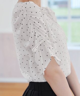 Tiaclasse 【洗える】ボリュームスリーブリボンブラウス オフドット