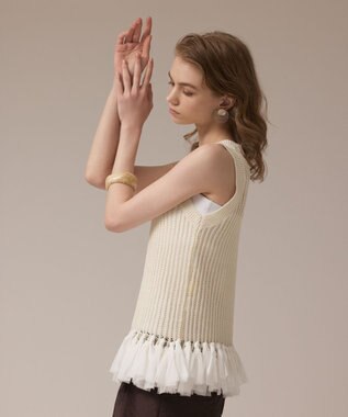 GRACE CONTINENTAL チュールフリンジニットトップ キナリ