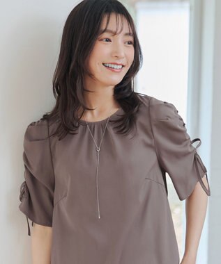 Tiaclasse 【洗える】ボリュームスリーブリボンブラウス モカ
