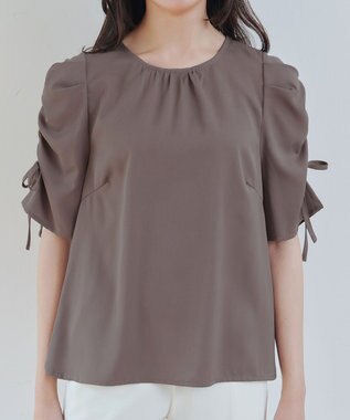 Tiaclasse 【洗える】ボリュームスリーブリボンブラウス モカ