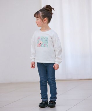 ANY KIDS 裾リボンストレート パンツ デニムブルー