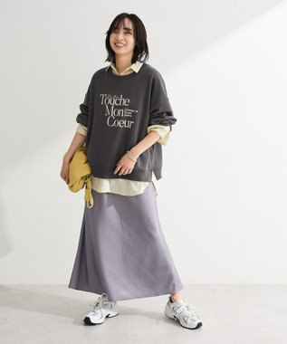 Green Parks 光沢サテンナロースカート Charcoal Gray