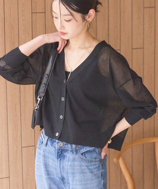 AMERICAN HOLIC ウォッシャブルショート丈シアーカーディガン Black