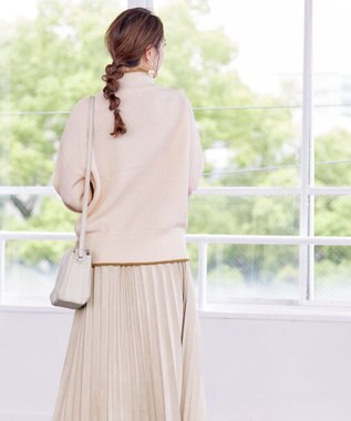 Tiaclasse 【洗える】かのこ編み配色ラインニットプルオーバー オフホワイト