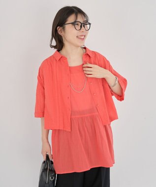 Green Parks Ｉ　ＳＥＴ２点　ギャザーシャツ＋布帛インナー Red