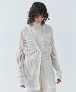 【洗える】ALOE / コットンメッシュVネックミドル丈カーディガン