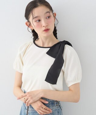 earth music&ecology アシメ肩リボンカットソー