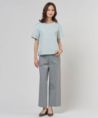 J.PRESS LADIES 【一枚で着映え】サッカージャージー クルーネック カットソー ライトミントストライプ系1