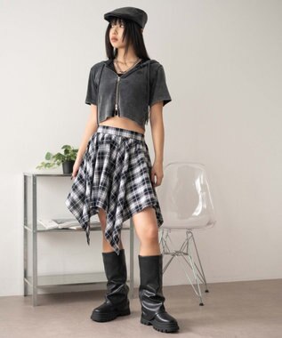 WEGO ランダムヘムチェックミニスカート ブラック