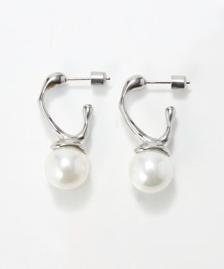 Phoebe 〈金属アレルギー対応〉リップルパールフープピアス　シルバー/ステンレス/大ぶり/存在感◎/主役級 シルバー