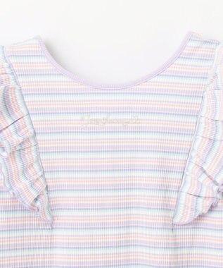 ANY KIDS オン・オフショルダー ボーダー Tシャツ ラベンダー系