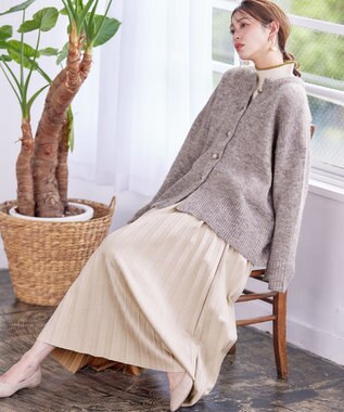 Tiaclasse 【洗える】かのこ編み配色ラインニットプルオーバー オフホワイト