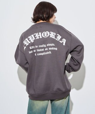 WEGO 【ユニセックス着用ITEM】アーチバックロゴグラフィックプルオーバー ブラック中濃色