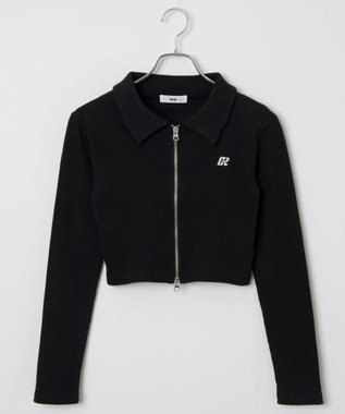 WEGO ワンポイント刺繍WZIP長袖トップス ブラック