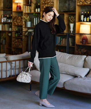 Tiaclasse 【洗える】かのこ編み配色ラインニットプルオーバー ブラック