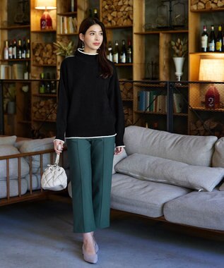 Tiaclasse 【洗える】かのこ編み配色ラインニットプルオーバー ブラック