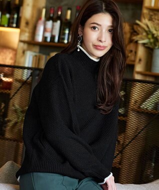 Tiaclasse 【洗える】かのこ編み配色ラインニットプルオーバー ブラック