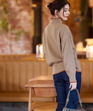 Tiaclasse 【洗える】かのこ編み配色ラインニットプルオーバー ベージュ