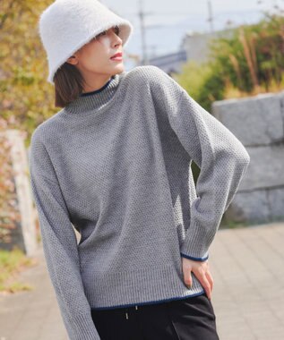 Tiaclasse 【洗える】かのこ編み配色ラインニットプルオーバー グレー