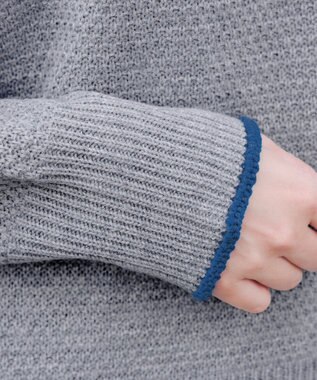 Tiaclasse 【洗える】かのこ編み配色ラインニットプルオーバー グレー