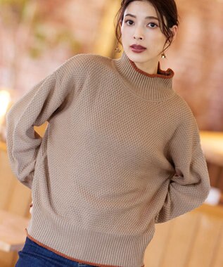 Tiaclasse 【洗える】かのこ編み配色ラインニットプルオーバー ベージュ