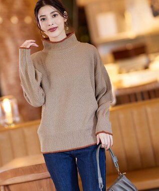 Tiaclasse 【洗える】かのこ編み配色ラインニットプルオーバー ベージュ