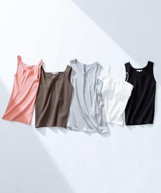 23区 S シャイニーリブ スクエアネック タンクトップ ブラウン系