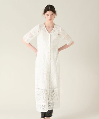 GRACE CONTINENTAL コンビレースVネックワンピース ホワイト