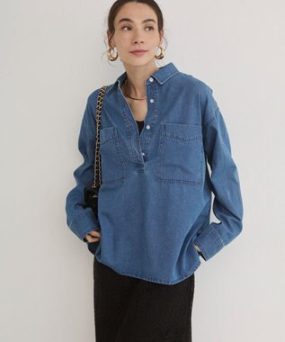 WEGO 【ANGIE VINTAGE】襟が選べる デニム プルオーバー シャツ（バンドカラー/レギュラー） ブルーその他