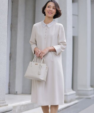 J.PRESS LADIES S 【2way】セラテリーダブルクロス 襟付き ワンピース グレージュ系