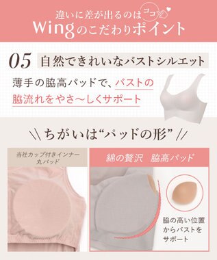 Wing ノンワイヤーブラ 【綿の贅沢】 綿混素材 ラクなのにきれい ハーフトップ KB1031 ウイング／ワコール ピンク