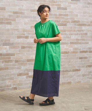 J.PRESS YORK STREET 【WOMEN】バイカラー ワンピース グリーン系1