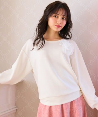 Feroux 【洗える】ローズコサージュ ダンボールプルオーバー アイボリー系