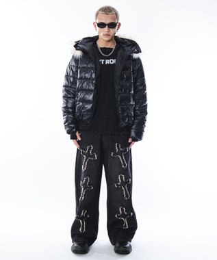 WEGO 【ユニセックス着用ITEM】2WAYシャイニーパファーフーディー ブラック