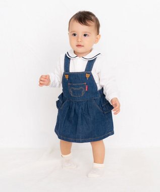 MIKI HOUSE HOT BISCUITS 【70-100cm】 デニムジャンパースカート インディゴブルー