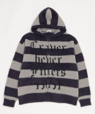 WEGO シャギーグラフィックZIPパーカー グレーボーダー