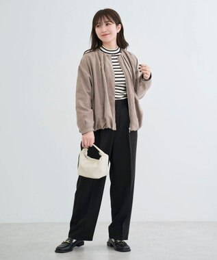 Green Parks ノーカラータックスウェード調ブルゾン Gray Beige