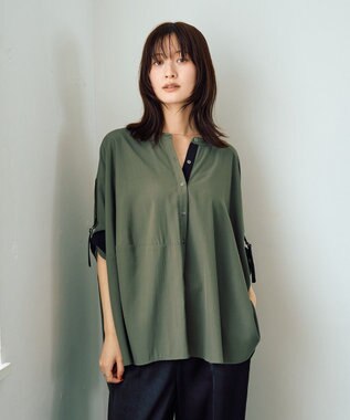 YECCA VECCA 2wayドロストスリーブバンドカラーシャツ Khaki